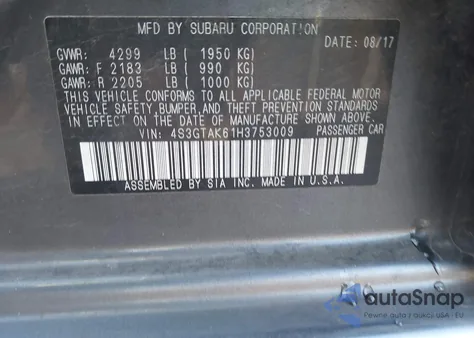 2017 Subaru Impreza 2.0I Sport из США, поврежденный, VIN 4S3GTAK61H3753009